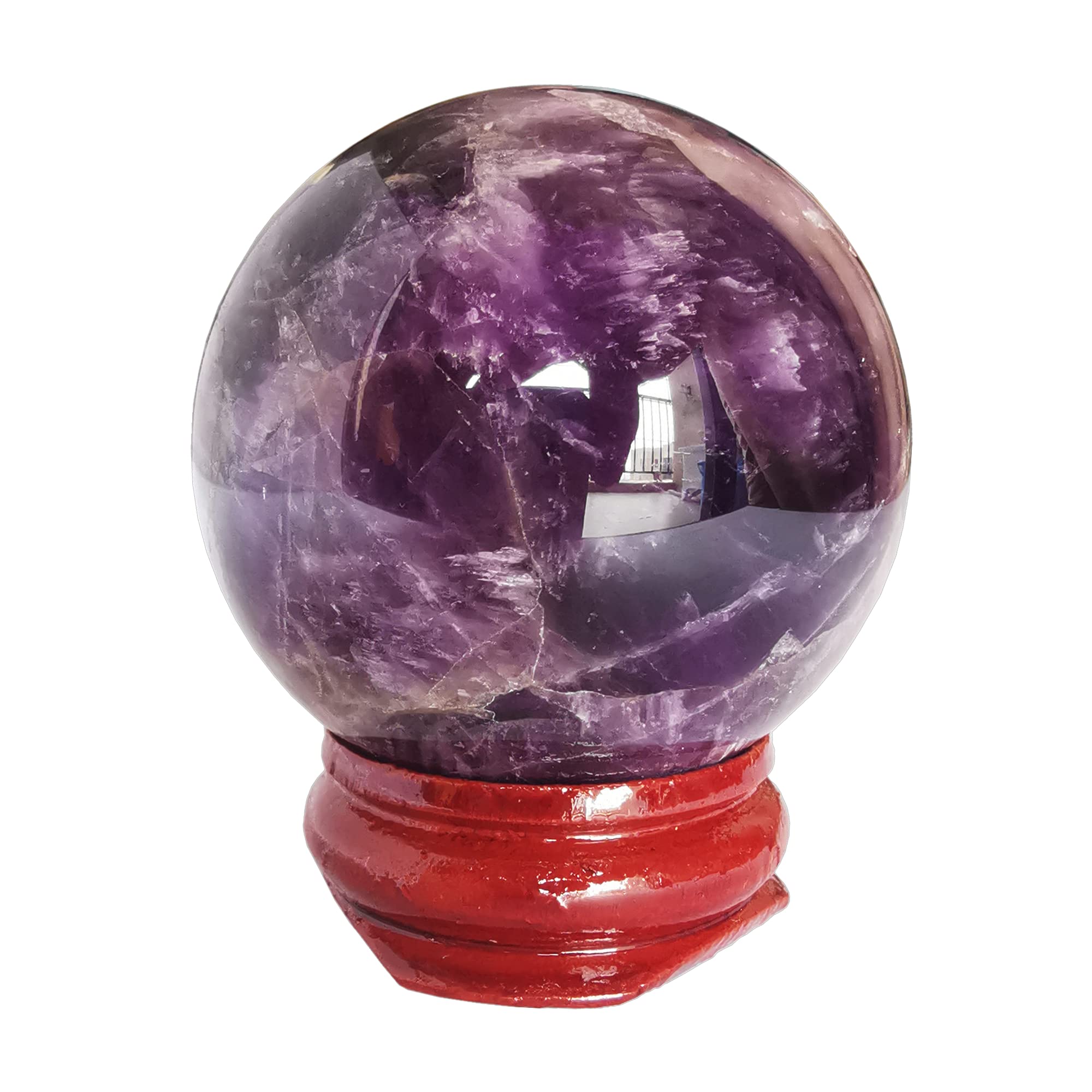Manekieko 40mm Healing Crystal Divination Sphere Sculpture Figurine Gemstone Ball,Feng Shui Chakra Aura Home Desk Decor Decorative Collection,With Wooden Stand
