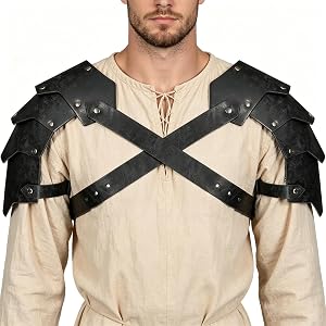 Whssusie Men's Medieval Double Pauldron Leather Shoulder Armor | Leather Renaissance Armor Men Medieval Armor for LARP Cospla