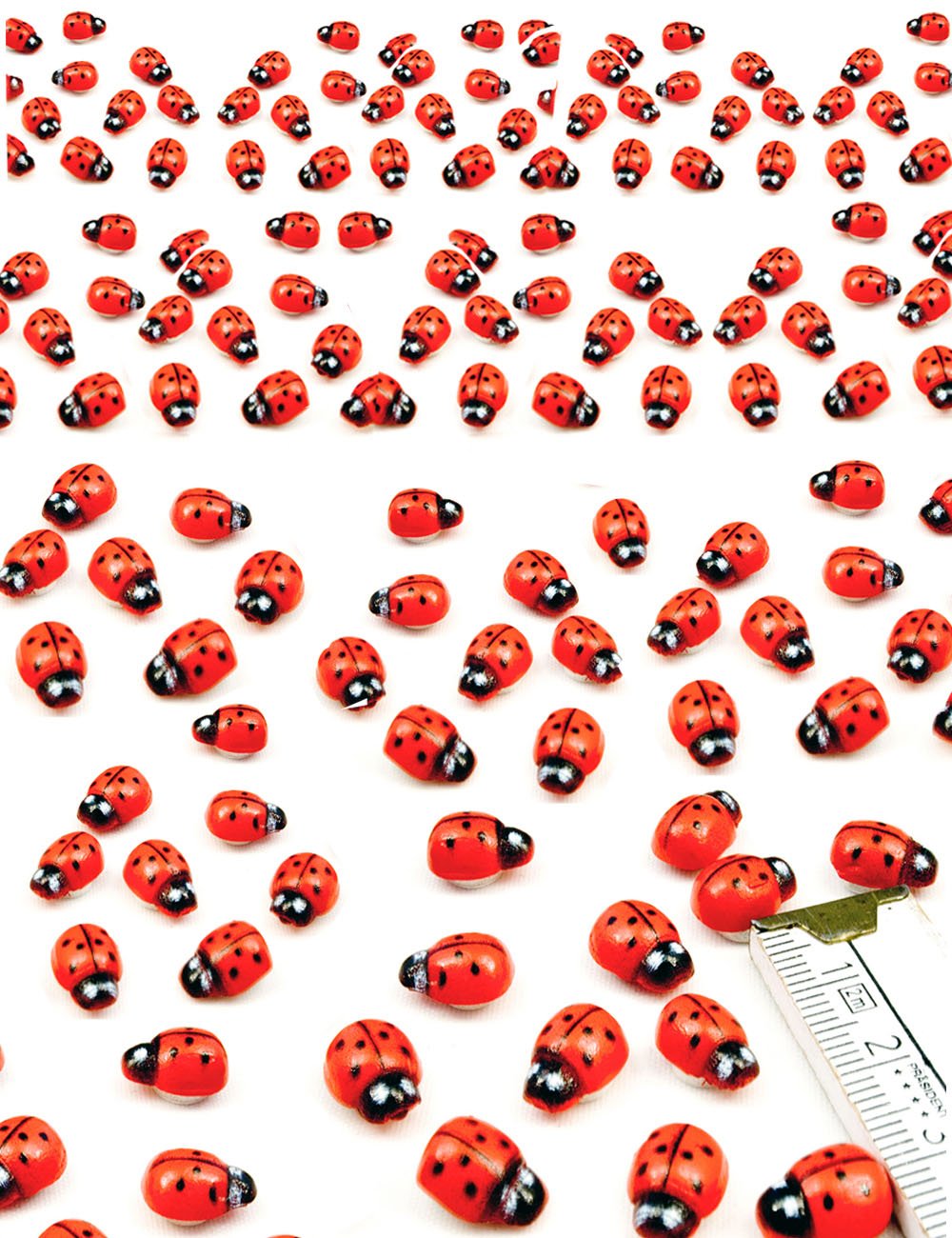 HomeTools.eu® – 100 pieces – Funny Colourful Marian Beetle Lucky Charm 3D Wood Stickers Self-Adhesive, Real Wood, Painted, Pack of 100