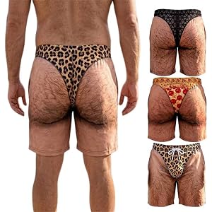 The Cheeky Commando Novelty Prank Swim Trunks | Funny 3D Hairy Legs Fake Briefs Beach Shorts, Men Gag Gift