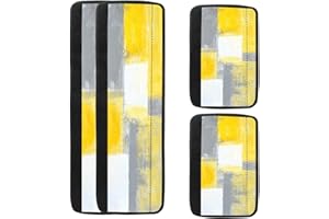 MCALK 4 Pc Yellow Kitchen Handle Covers Set, Yellow Refrigerator & Grey Microwave Handle Covers, Suitable for Ovens and Dishwashers, Washable, Durable, Anti-Slip, Abstract Art Decor