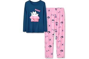 Tebbis Cute Cat Pajamas for Girls Modal Fiber Long Sleeve & Pants Pj Set Tween Size 6-18