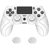 PlayVital Guardian Edition White Ergonomic Soft Anti-Slip Controller Silicone Case Cover for PS4 Slim/Pro, Rubber Protector with White Joystick Caps