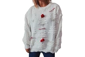 YOMXL Women's Christmas Reindeer Sweaters Snowflake Patterns Knit Sweater Long Sleeve Elk Floral Printed Pullover Tops