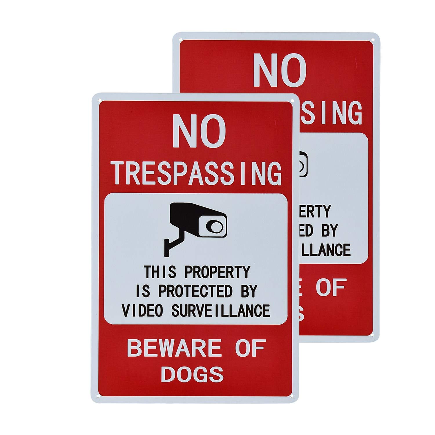 不适用 Video Surveillance Sign 2 Pcs No Trespassing Security Alert Metal Sign Warning Beware of Dogs Sign
