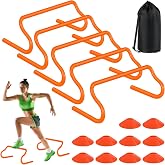 SMTPDT Agility Hurdles Training Equipment - 5 Speed Hurdles and 10 Soccer Cones with Carrying Bag for Soccer, Football, and Track Drills, Ideal for Athletes Speed and Agility Training