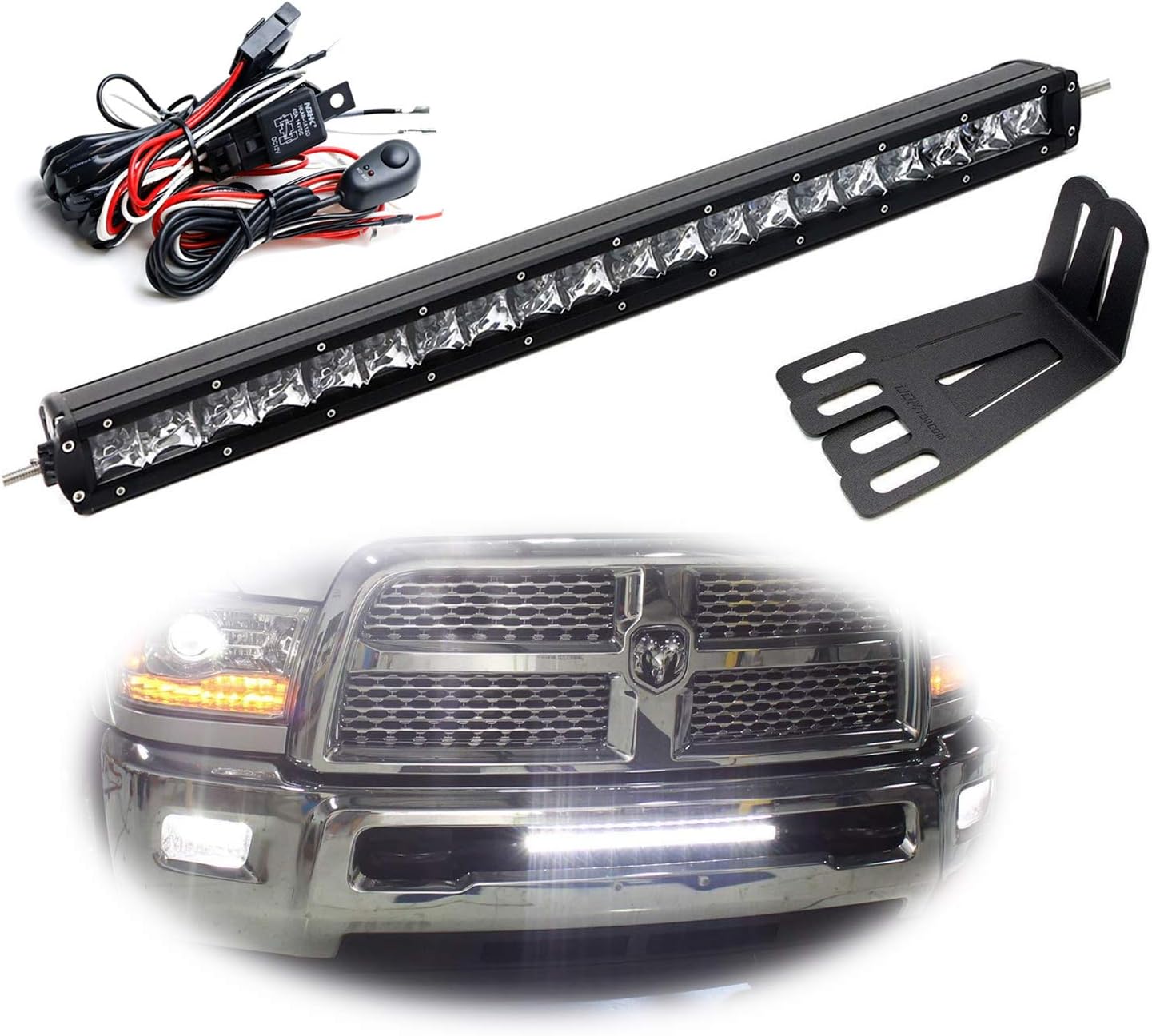 IJDMTOY Lower Grille Mount 20 Inch LED Light Bar Kit For 2003 2018 Dodge RAM 2500 3500 Includes
