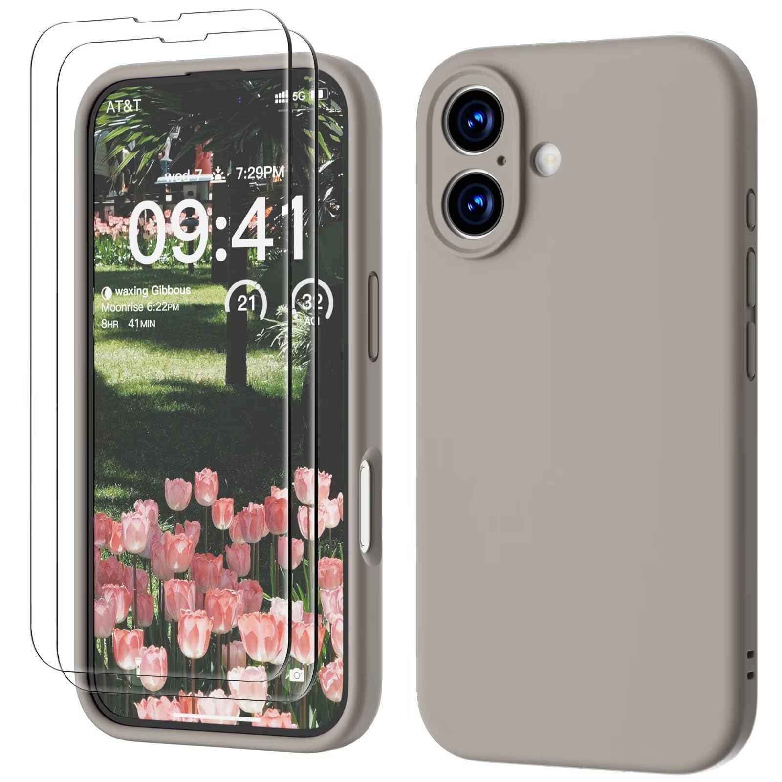 GOODVISH 3 IN 1 for iPhone 16 Case 6.1 inch, Upgraded Camera Protection, 2X HD Screen Protector, Liquid Silicone Anti-Scratch Shockproof Gel Rubber Anti-Fingerprint Phone Case Cover, Space Grey