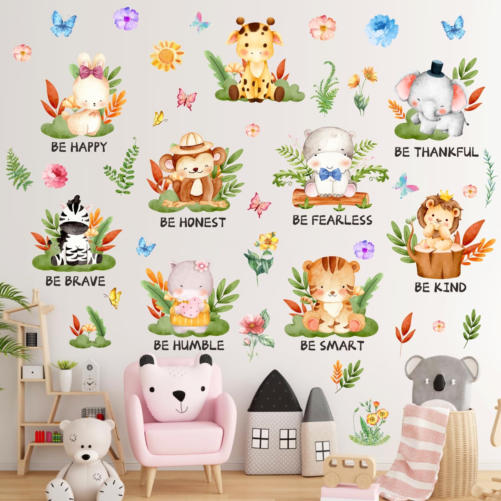 Easma Jungle Animal wall Decals with Inspirational Quotes Woodland Stickers for Kids' Bedrooms, Nursery, Playroom Decor