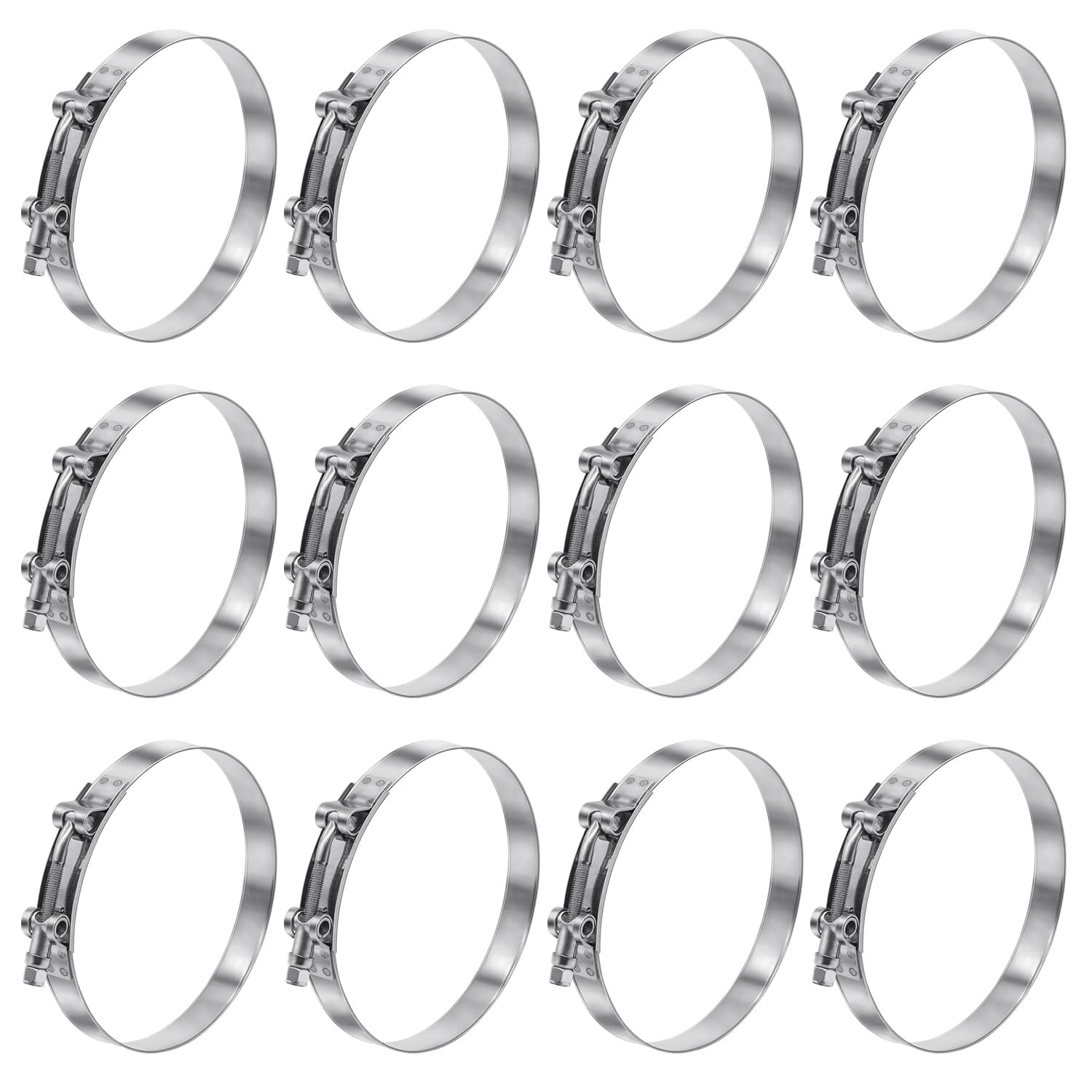 Photo 1 of 12 Pack 4 inch T-Bolt Hose Clamps, Stainless Steel_304 Working Range 108mm-116mm for 4" Hose ID, Turbo Intake Intercooler Clamp for Automotive