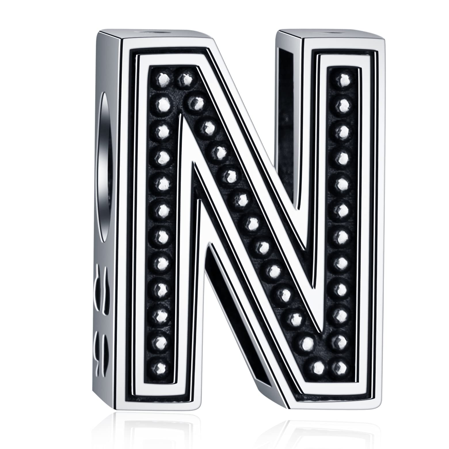 Letter N Charms, Initial N Alphabet Beads in Vintage 925 Sterling Silver, fits Pandora Charm Bracelet, Gift for Nana/Great Grandmother Birthday/Niece