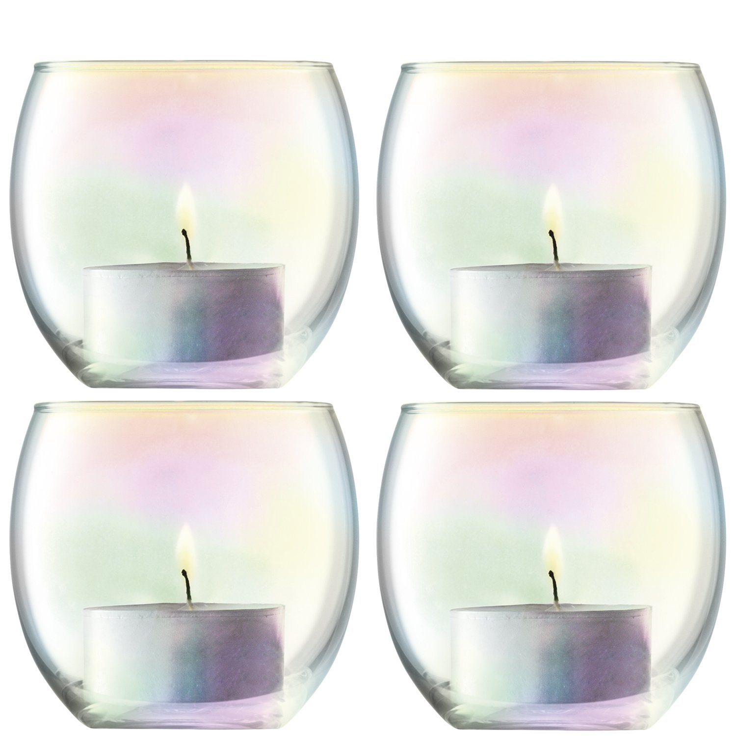 LSA International Pearl Tealight Holder H 6.5 cm/ Ø 6.8cm Mother of Pearl | Set of 4 | Mouthblown and Handmade Glass | Hand Painted | PE20