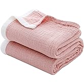 SE SOFTEXLY Muslin Throw Blanket, 100% Cotton Blankets for Adults and Baby, 4-Layer Soft Breathable Bed Throw Blankets All Season,Twin Blanket (60"x80",Coral Pink)