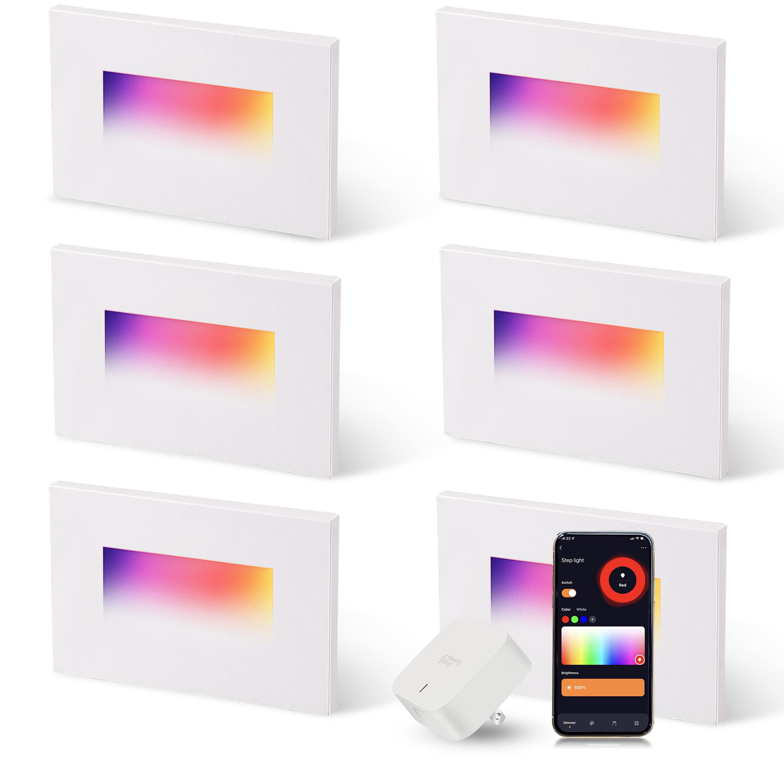 Photo 1 of CLOUDY BAY 120V Indoor Outdoor Smart LED Step Lights, RGBCW Color Changing Stair Lights,3W 2700K-6500K,Hub Included,Compatible with Alexa and Google Home Assistant, 6 Pack