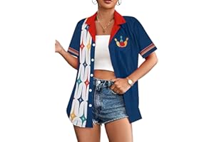 MOUSYA Bowling Shirts Women Hawaiian Bowling Shirt Bowling Lover Gift Tops Bowler Button Down Short Sleeve Tee