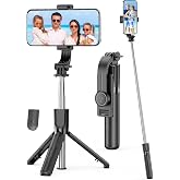 Portable Selfie Stick, 4 in 1 Extendable Phone Tripod Stand with Detachable Wireless Remote &amp; Phone Holder 360&deg; Rotating Mini Travel Tripod Compatible with iPhone 16/15/14/13 Pro/Android/Gopro