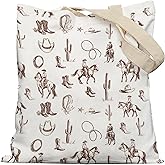YeiHe Western Cowboy Tote Bag, Vintage Country Rodeo Cowboy Cactus Canvas Tote Bags, Western Gifts for Women, Retro Southwestern Reusable Grocery Shopping Bags