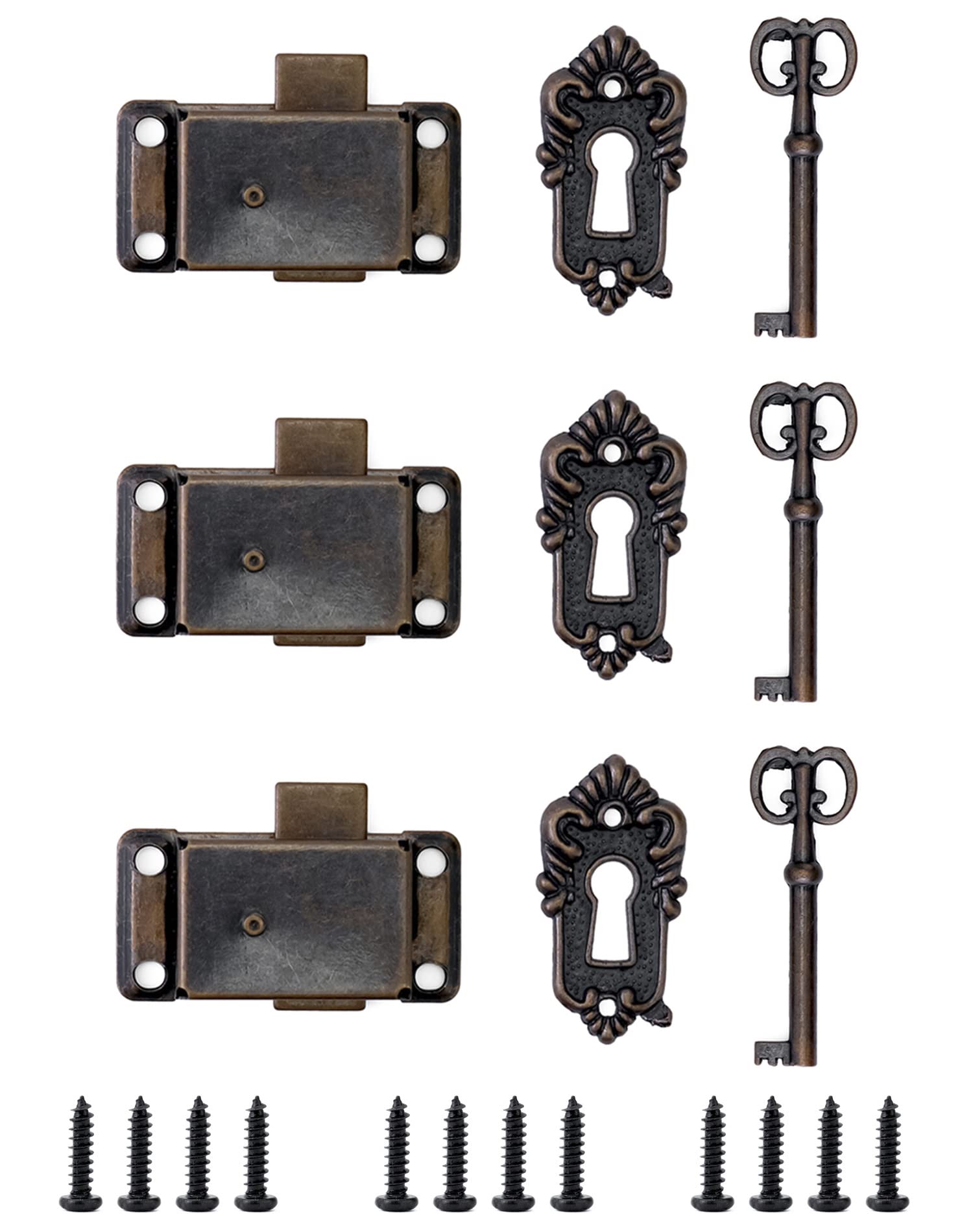 QWORK® 3 Pieces Antique Cabinet Door Lock Sets, Retro Locks with Keys, for Jewellery Boxes, Cabinets, Drawers, 53 * 26mm