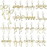 RLHRNDE 15 Pair Bow Earrings Set for Women Trendy Dainty Gold Silver Bow Drop Dangle Earrings Lightweight Hypoallergenic Christmas Jewellery Gift for Party Wedding Holiday