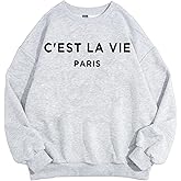 vblane Crewneck Oversized Sweatshirt for Women Preppy Graphic Pullover Casual Loose Long-Sleeve Tops