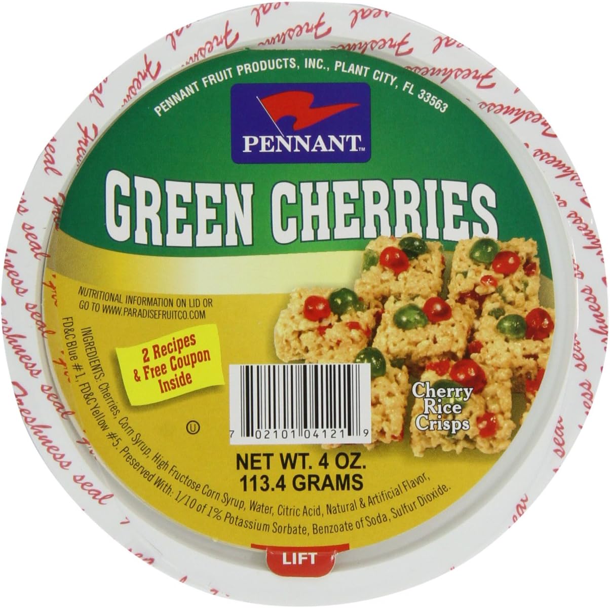Pennant Green Cherries, Whole, 4 Ounce Tubs (Pack of 12)