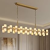 Plsintly Alabaster Rectangular Chandelier for Dining Room, L54in Modern Chandeliers, Adjustable Marble Pendant Light Fixture,