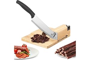 LANUEVA Biltong Slicer, Manual Beef Jerky Cutter with Detachable Knife, Built-in Knife Sharpener, Wood Cutting Board, Guillot