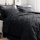 JOLLYVOGUE Black Twin Size Comforter Sets 5 Pieces, Pintuck Bed in a Bag Comforter Set for Bedroom, Bedding Comforter Sets with Comforter, Sheets,Ruffled Shams & Pillowcases