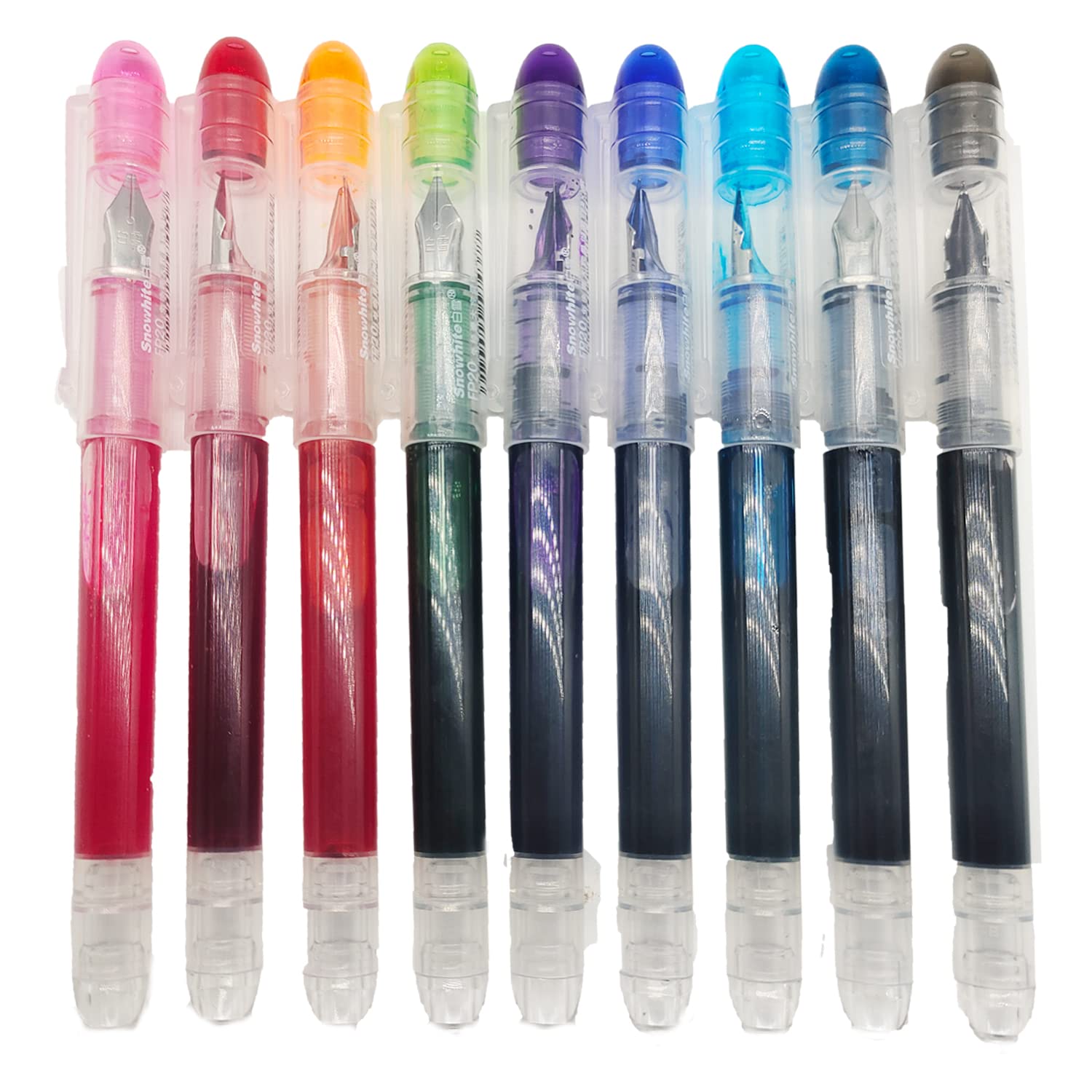 9pcs Disposable Fountain Pens Set, Colored Ink Fountain Pens for Writing, Smooth Writing Multicolor Art Supplies for Sketching, Journaling, Calligraphy and Doodling, 9 Basic Colors.