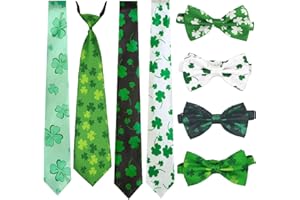 MATINIY 8 Pcs St. Patrick's Day Tie Men's Neckties Green Shamrock Tie Clover Bow Tie