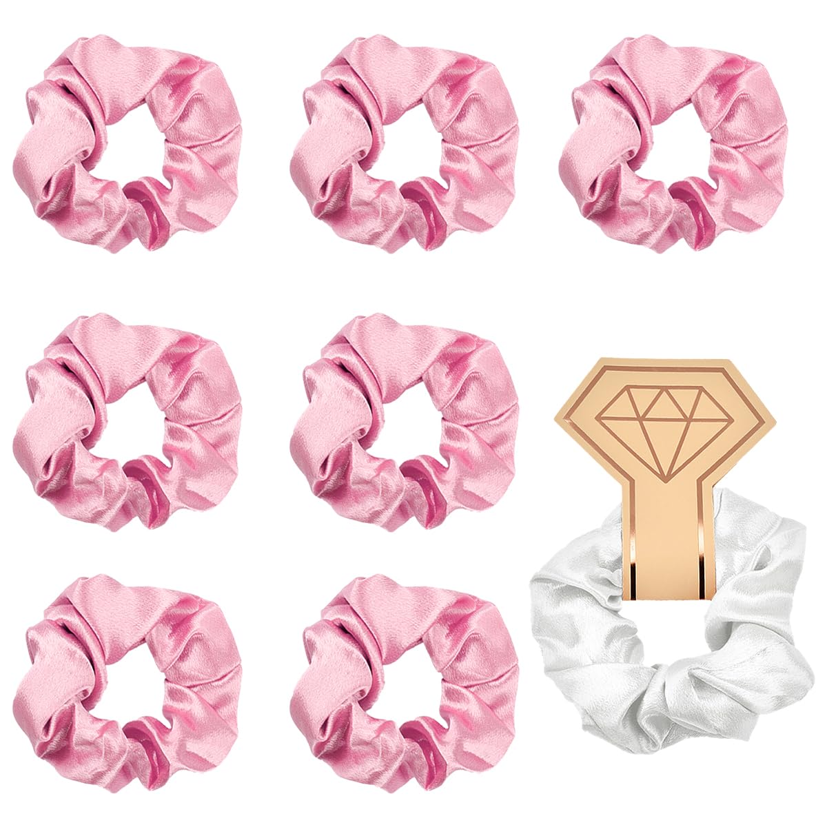 8 Pcs Hair Scrunchies - GLADFRESIT - Bridesmaid Scrunchie Set Satin Hair Ties Satin Hair Scrunchies Bridal Shower Scrunchy Hairbands Hair for Girls Women Bridal Hen Party(Pink)