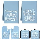Sratte 6 Pcs Kitchen Decor Accessories Set Farmhouse Towels Pot Holders Oven Mitts Set 2 Dish Towels 2 Potholders 2 Cooking Mittens Oven Glove for Christmas Baking Cooking Supply(Light Blue,Kitchen)