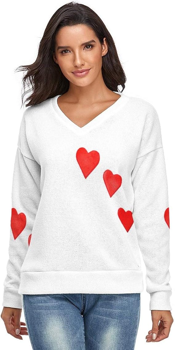 Women's Love Hearts Red Valentine's Day Fit Lightweight Long Sleeve V Neck Sweater: Amazon.ca 