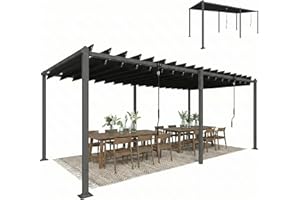 Outsunny 10' x 19' Louvered Pergola with UPF50+ Adjustable Roof and Aluminum Frame, Outdoor Pergola Gazebo for Deck Backyard 