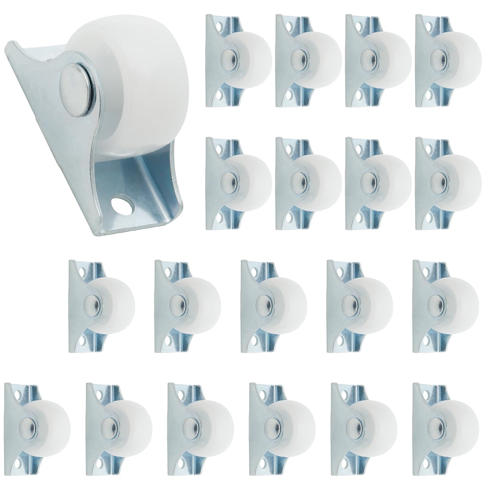 Cjueiom 20pcs 25mm / 1 Inch White Caster Wheels Trolley Wheels, Rigid Fixed Non Swivel Casters with Metal Top Plate, Small Furniture Replacement Wheel for Drawer Equipment