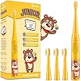 Vekkia Sonic Rechargeable Kids Electric Toothbrush, 3 Modes with Memory, Fun & Easy Cleaning, 24000 Strokes, IPX7 Waterproof, 2-Min Timer for Age 5+, 4 Soft Bristles(Yellow)