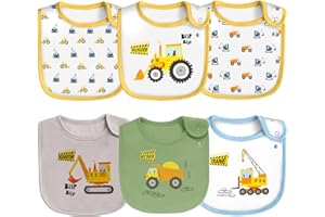 Maiwa 6 Pack Waterproof Cotton Baby Bibs with Snaps for baby boys girls teething drooling and feeding
