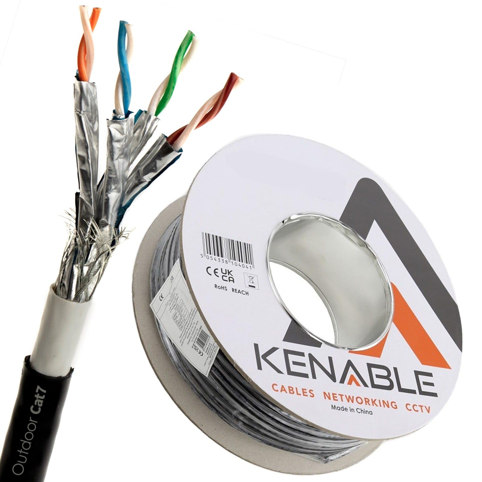 kenable Direct Burial CAT7 Outdoor Ethernet Cable | 100% Copper 23AWG | Weatherproof UV Resistant | Gel Filled Double Sheath | 10 Gigabit 600MHz | 50m Black