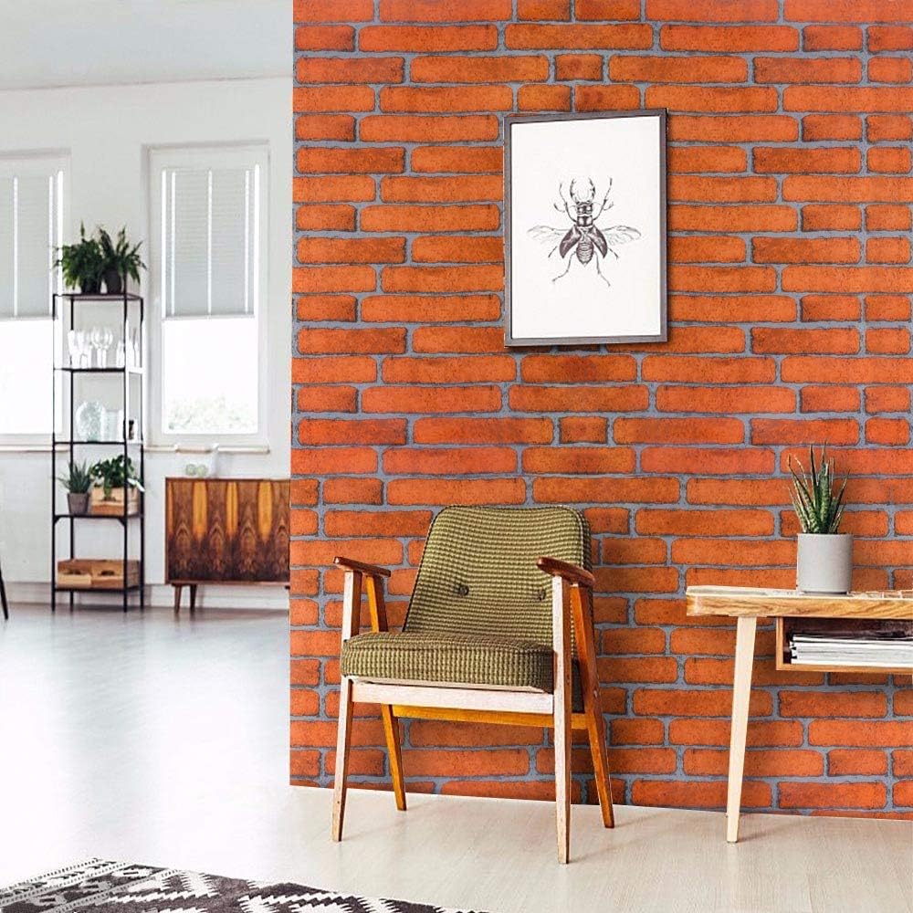 Orange Brick Peel and Stick Wallpaper, 17.7" x 78.7", Textured