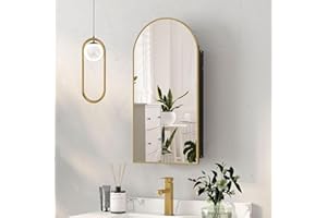 Mepplzian Recessed Medicine Cabinet,Brushed Brass Gold Arched Medicine Cabinet with Mirror for Bathroom,Metal Edge Mirrored Medicine Cabinets,in Wall Arch Medicine Cabinets Mirror with Storage 16x31