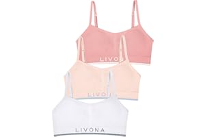 Livona 3 Pack Training Bras for Girls-Sports Bra for Teen Ribbed Wireless Bralette Fitness Padded Crop Cami Tank Top(6-14)