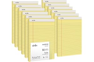 ViVin 5 x 8 Inch Legal Pads, 12 Pack, Narrow Ruled, 50 Sheets Per Writing Pad, Perforated Note Pads Ideal for Home, Office, Business, 600 Sheets, Canary Yellow Paper