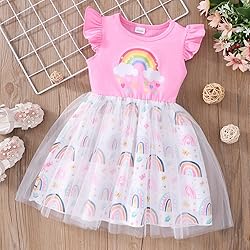 Girls Tulle Dress Rainbow Tutu Dress Summer Casual