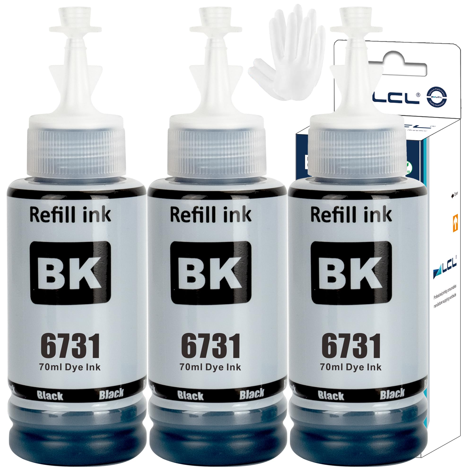 LCL T6731 Ink Bottle Replacement for Epson T6731 C13T67314A Ink Cartridges Bottle Compatible with Epson L800 L805 L810 L850 L1800 (3 Black)