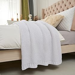 Chunky Cable Knit Throw Blanket Lightweight White