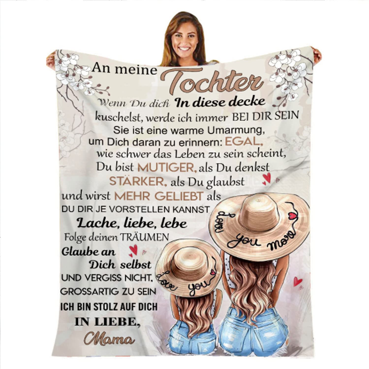 UOOYAA Cuddly blanket personalised gifts, blanket to my German daughter, mother to daughter blanket, positive encouragement and love daughter flannel blanket…