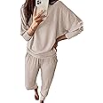 PRETTYGARDEN Women's Fall Fashion Outfits 2 Piece Sweatsuit Solid Color Long Sleeve Pullover Long Pants Lounge Set