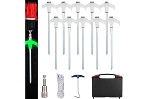 LCGAOYA 10PCS Camping Tent Stakes Heavy Duty,8 Inch Screw in Tent Stakes Heavy Duty,Nightglow Metal Tent Stakes,with Hex Head Driver,Nail lifter,Ropes, White