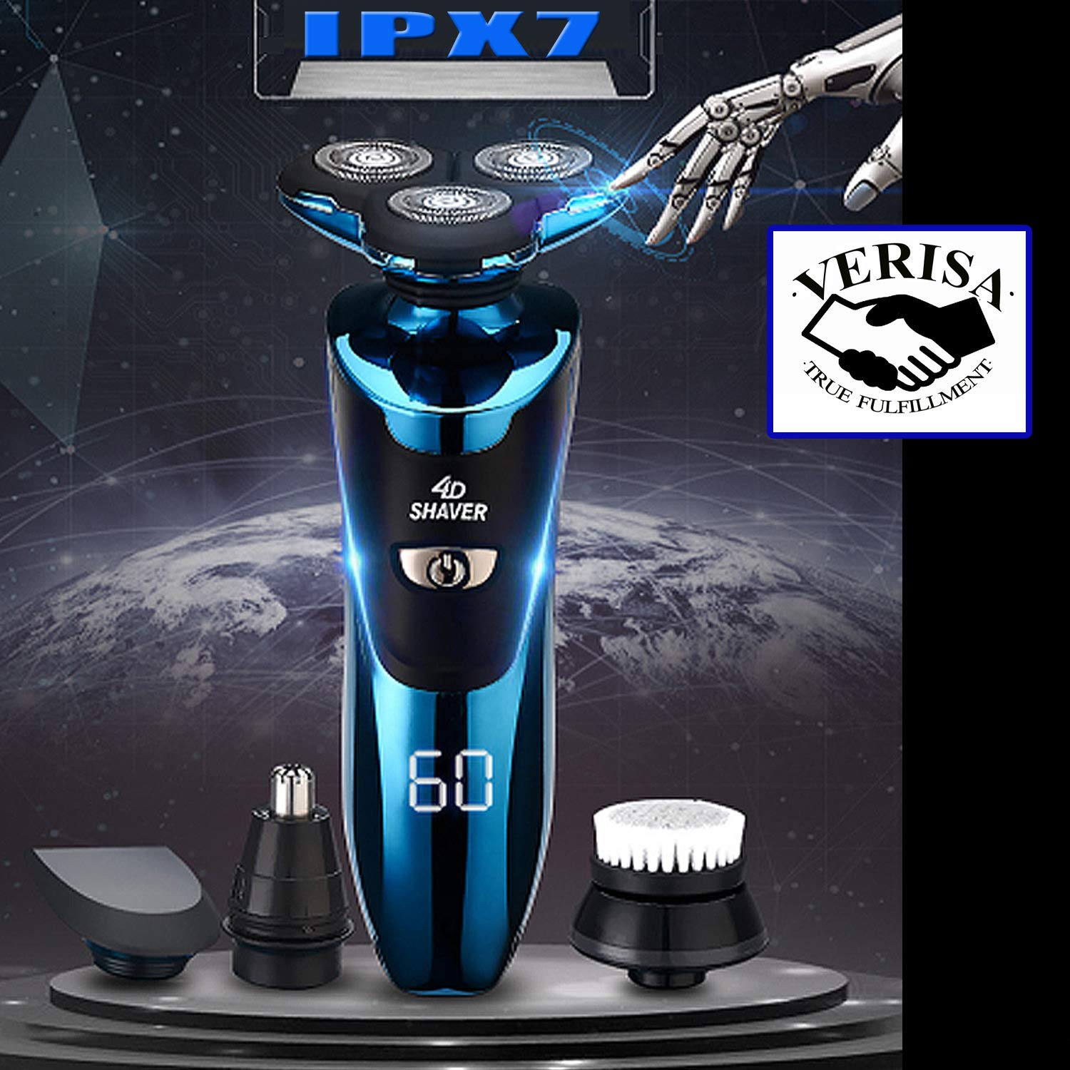 Electric Razor for Men with LED Display, Rechargeable IPX7 Waterproof Electric Shaver Wet and Dry Men\'s Rotary Shavers with Nose Ear Hair Sideburn Trimmer Facial Cleaning Brush and Charging Stand