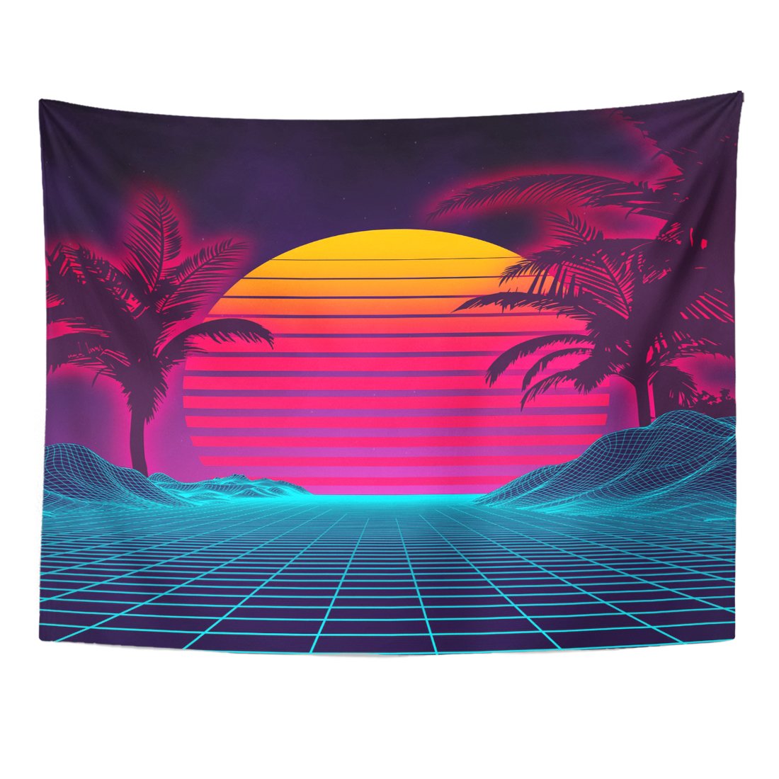 TOMPOP Tapestry Retro Futuristic Neon Landscape 1980S Digital Cyber 80S Party Sci Neon Home Decor Wall Hanging for Living Room Bedroom Dorm 60x80 Inches